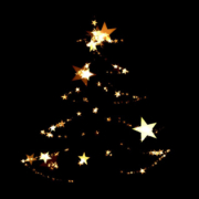 Weihnachtsbaum im dunkeln mit beleuchteten Sternen